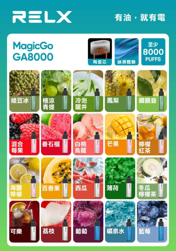RELX 悅刻 MagicGo 8000口拋棄式電子煙 | 台灣正品現貨全口味